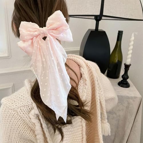 Large Pink Satin Hair Bow - 8 Inch Oversized French Hair Clip