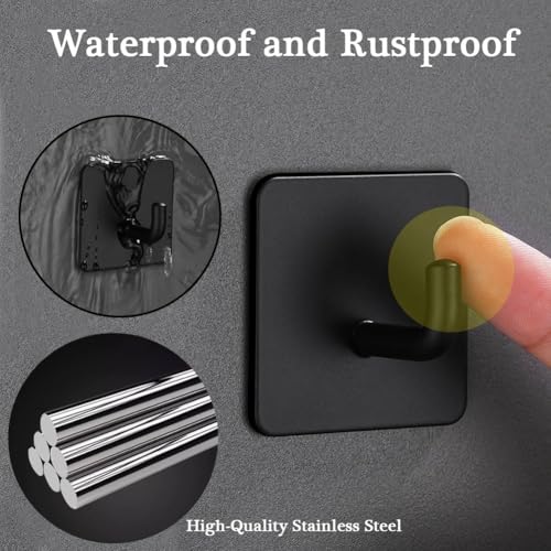 EDMILE 8 Pack Matte Black Adhesive Hooks, 90° Stainless Steel Wall Hooks