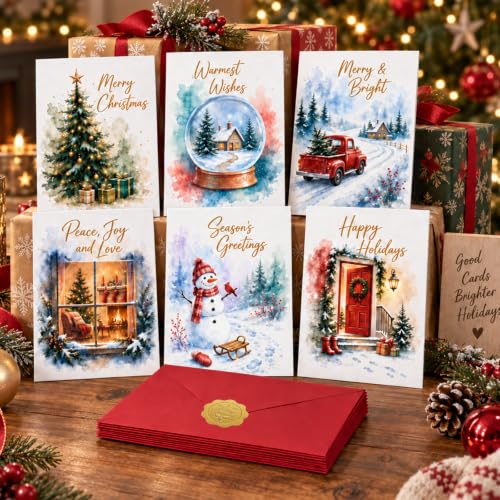 30 Pack Christmas Cards Assortment with Envelopes & Stickers - Holiday Holiday