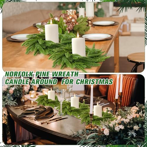 Green Norfolk Pine Christmas Candle Ring Wreaths - Pack of 8, 6 Inch