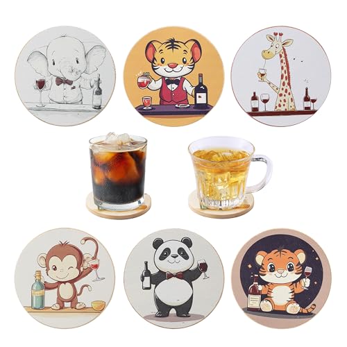 Animal-Themed Bamboo Coasters Set of 6 for Modern Home Decor