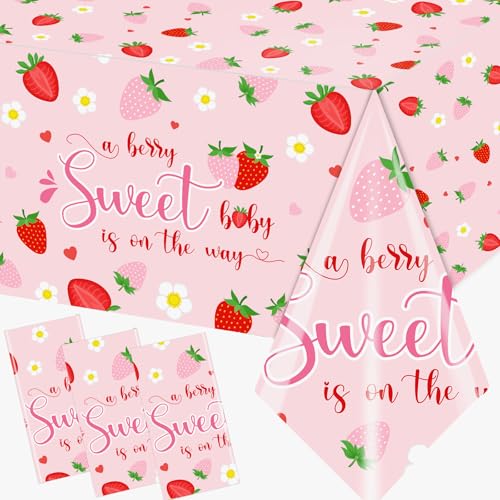 Strawberry Baby Shower Tablecloth Set - 3 Pack, 108x54in