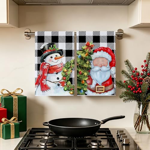 Christmas Kitchen Towels Set of 2, 18x28 Inch Black Buffalo Plaid