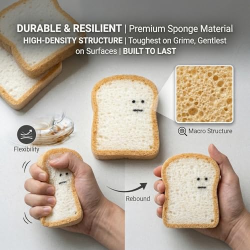 Keovar Plant-Based Toast Kitchen Sponges - 6 Pack Scratch-Free Scrubbers