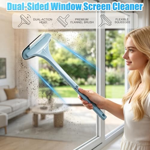 2-in-1 Window Screen Cleaning Brush with Squeegee - Yellow Green