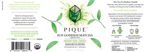 PIQUE Organic Sun Goddess Matcha Tin - Premium First Harvest Ceremonial Grade Matcha Green Tea Powder from Japan (70g/ 2.5oz)