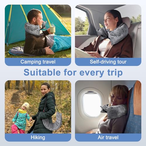 Eppyyo Stuffable Travel Pillow 1PACK - Velvet Neck Cushion with Adjustable Size & Storage Bag