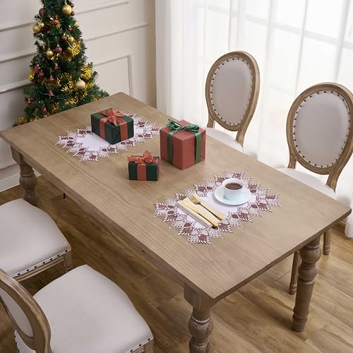 Dark Red Linen Lace Placemats Set of 2 - 14x20 Inches, Elegant Table Decor