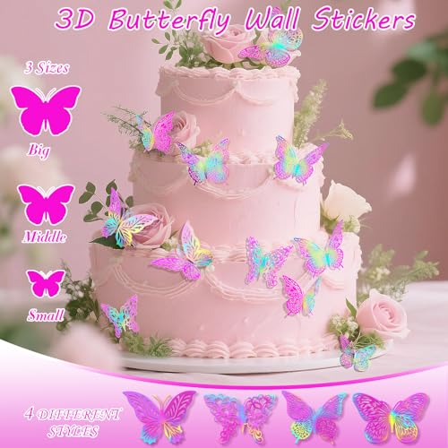 3D Metallic Butterfly Wall Decor - 48 Pcs in 4 Styles