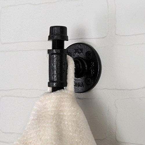 Pipe Decor Heavy Duty Wall-Mounted Robe and Towel Hook Kit - Rustic Black Finish