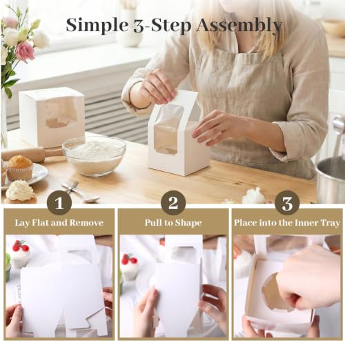 VGOODALL 20PCS White Cupcake Boxes with Window & Inserts - 3.5"