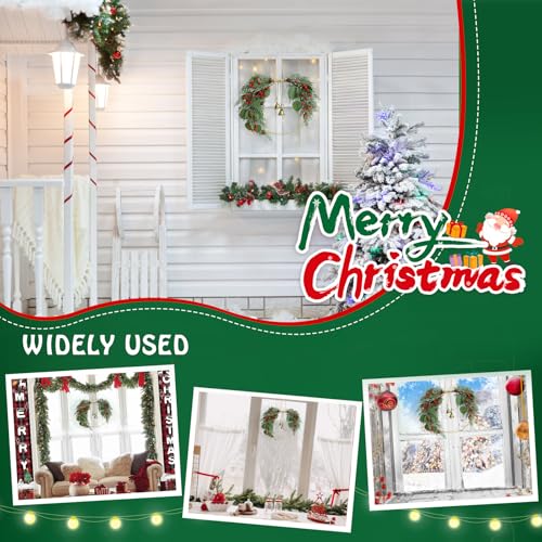 Christmas Wreath for Front Door Artificial Half Circle Wreath with Bell Pine Cones Red Berries Eucalyptus - Red
