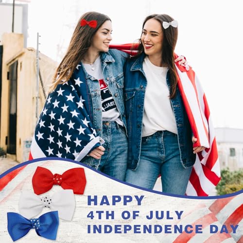 American Flag Hair Bow Clips - Patriotic 4th of July Hair Accessories