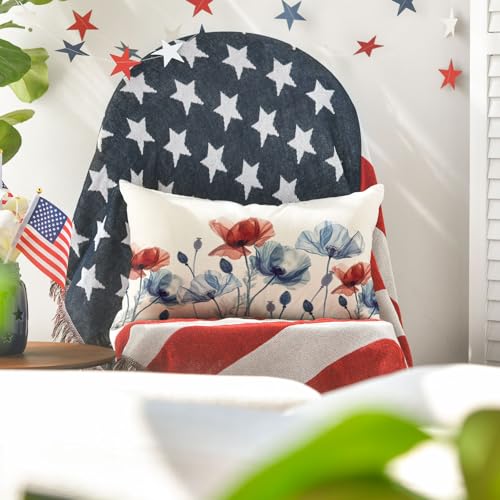 Patriotic 4th of July Floral Throw Pillow Cover 12x20