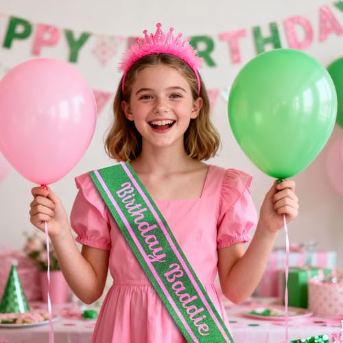 Birthday Baddie Sash Pink and Green Witch Themed Party Accessory