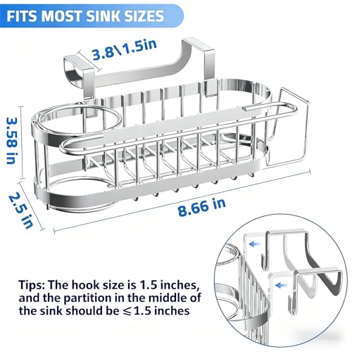 Cisily Stainless Steel Kitchen Sink Caddy Sponge Holder - Hanging Silver