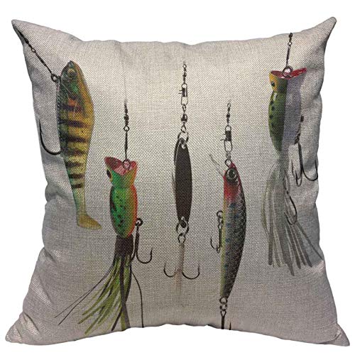 Fishing Bait & Hook Decorative Pillow Cover 18 x 18 Inch Cotton Linen – Versuswolf