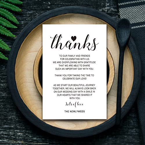 Wedding Reception Thank You Cards - 50 Place Setting Sign Cards, 4x6