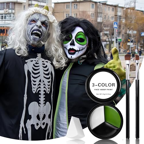 EBaokuup 3-Set Black White Green Face & Body Paint Witch Makeup Kit