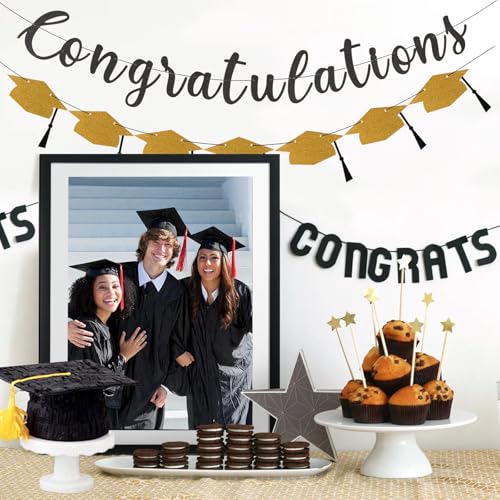Graduation Decorations 2026 Pre-Strung Glitter Banner with Cap