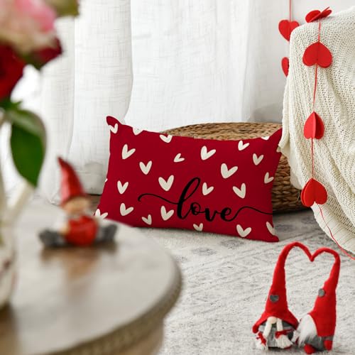 Valentine's Day Love Red Throw Pillow Cover - 12x20 Inch Cushion Case