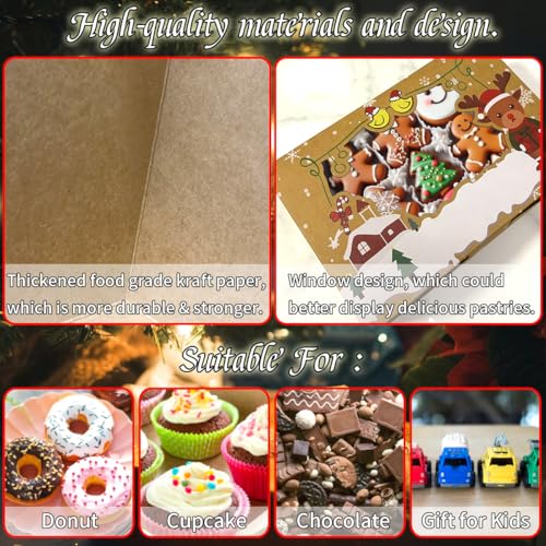 Christmas Cookie Gift Boxes with Window & Greeting Cards - 12 Pack