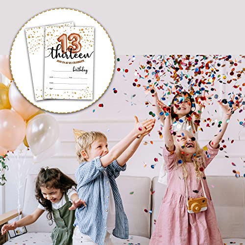 13th Birthday Invitations with Envelopes, Rose Gold Fill-In Cards 20 Pack