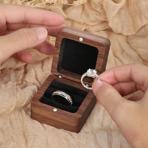 Wooden Engagement Ring Box with 2 Slots Black Inner Without Window - SLOZO