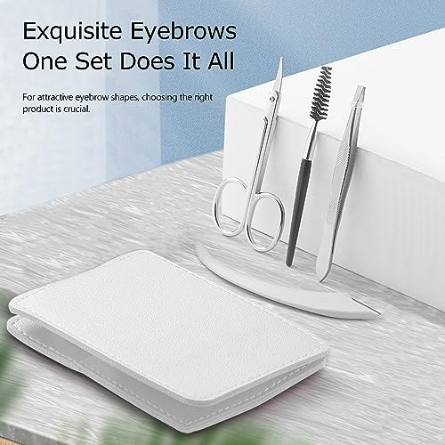 Kootinn 5-in-1 Eyebrow Trimmer Kit with Scissors, Razor, Tweezers & Leather Bag