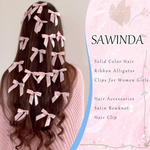 20 PCS Pink Satin Hair Bow Clips - Cute Mini Bowknot Barrettes for Women & Girls