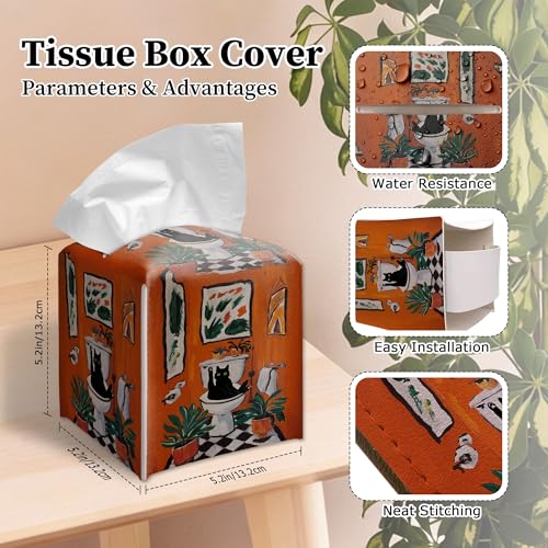 Vintage Black Cat Tissue Box Cover - Red Bathroom Design