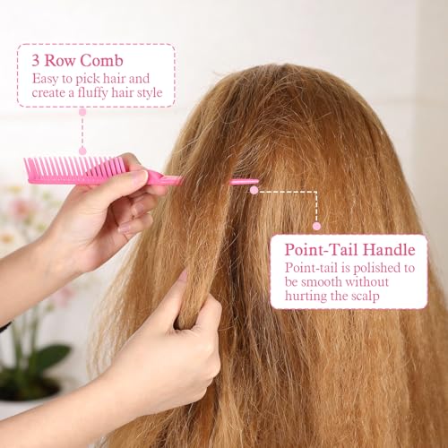Tweruna 4 Pack Pink 3-Row Hair Comb for Natural Hair Detangling & Braids
