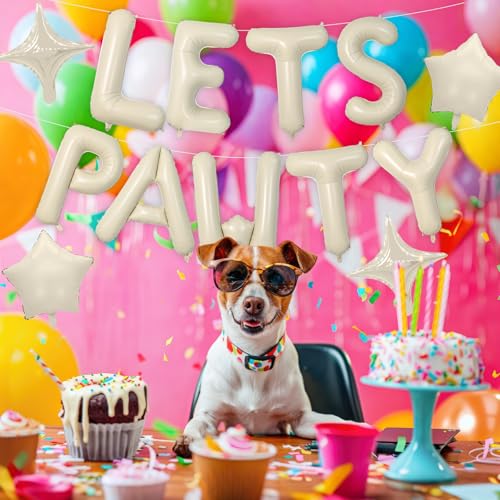 Beige Let's Pawty Balloons Banner - 16 Inch Dog Birthday Decor