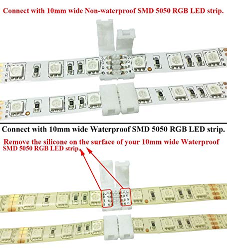 10-Pack 4-Pin SMD 5050 RGB LED Strip Connectors - Solderless Snap Extensions for 10mm Strips