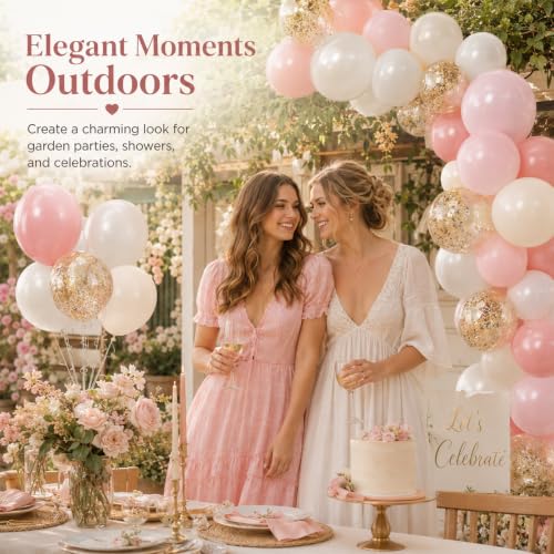 50PCS Double Stuffed Blush-Pink and Cream Latex Balloons, 12 Inch