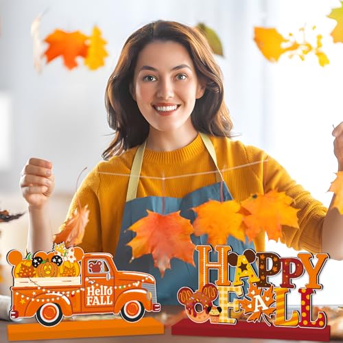 4-Piece Fall Wooden Table Decor Set with Pumpkin Design