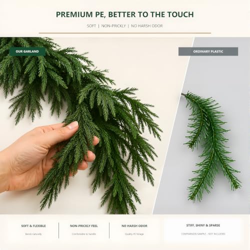 Artificial Norfolk Pine Garland for Christmas Holiday Decor - 6ft with 60 Tips