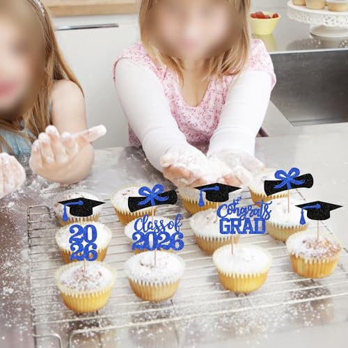 2026 Graduation Cupcake Toppers - 40 PCS Glitter Decor Picks