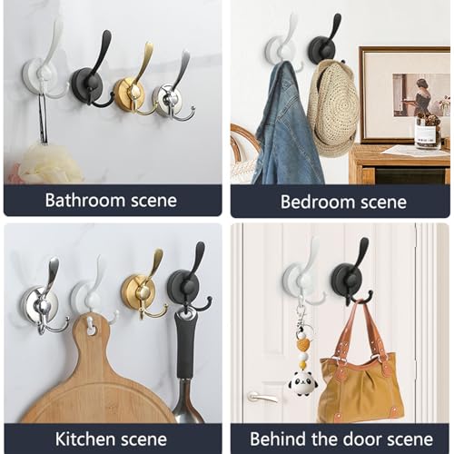 No-Drill Suction Cup Hooks - Heavy Duty Stainless Steel Towel Holder (2 Pcs, Matte Black)