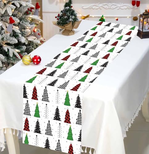 3-Pack Christmas Plastic Table Runners - 14x108 inches, Gingham Design