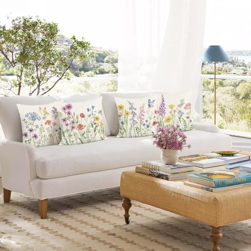Bonhause Floral Throw Pillow Covers, 18x18 Inch Spring Garden Set of 4