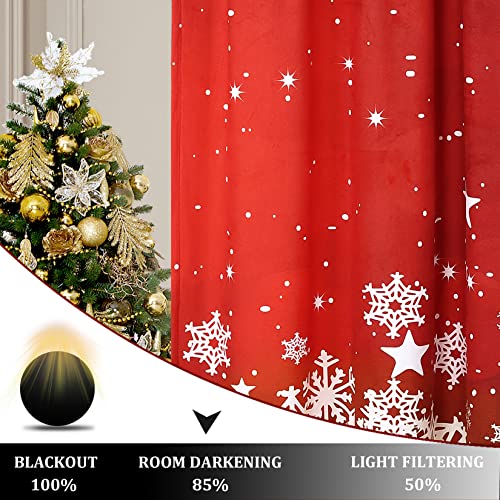 Christmas Velvet Kitchen Curtain Valance with Snowflake Pattern - Red, 52x15 Inches