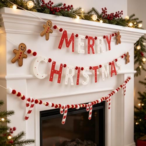 Christmas Gingerbread Man Banner Set - Multi 3 Pack Holiday Decorations with Candy Cane & Merry Christmas Letters