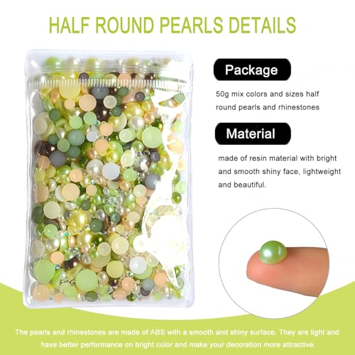 50g Flatback Pearls and Rhinestones Set Mixed Size Half Beads for Crafts