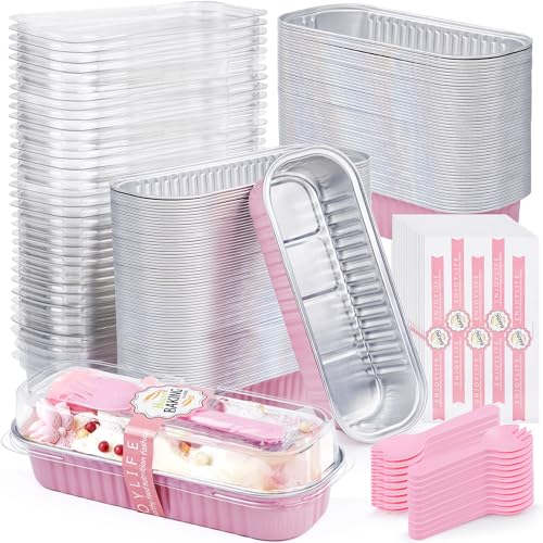 Pink Mini Loaf Pans with Lids - 6.8oz Aluminum Baking Set - 120 Pack