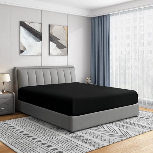 Cathay Home Twin Fitted Sheet, 14" Deep Pocket, Soft Microfiber - Black