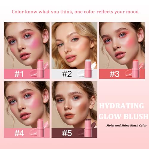 TEEROVA Cream Blush Stick - Natural Glow Hydrating Cheek & Lip Tint (#5 Berry)