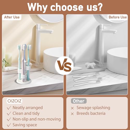 OIZOIZ 360° Rotating Toothbrush Holder - 4-Slot Organizer, Beige (2 Pack)