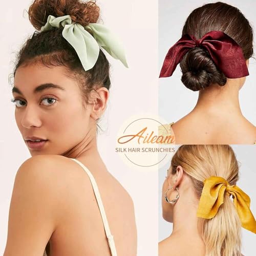 RANYUNSYZ 4 Pcs Colorful Bow & Bunny Ear Hair Scrunchies Elastic Ties