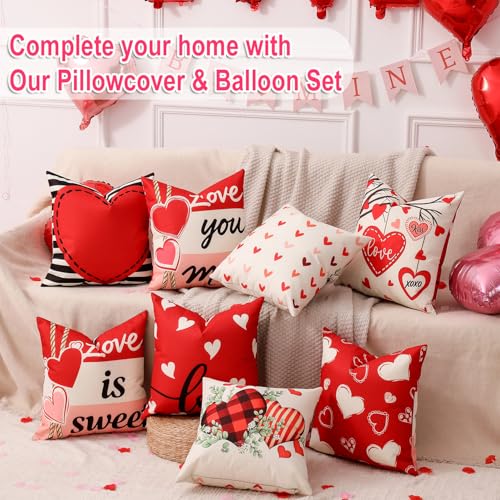 Valentine's Day Throw Pillow Covers 20x20 Set of 4 with Decor Kit